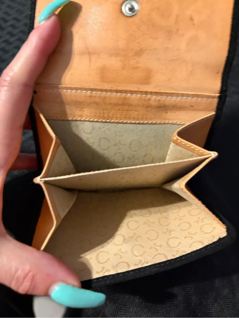 Celine Emboss Monogram C Black Suede Leather Compact Trifold Wallet ❤️Rare💚